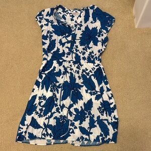 LOFT Blue and White Floral Midi Dress